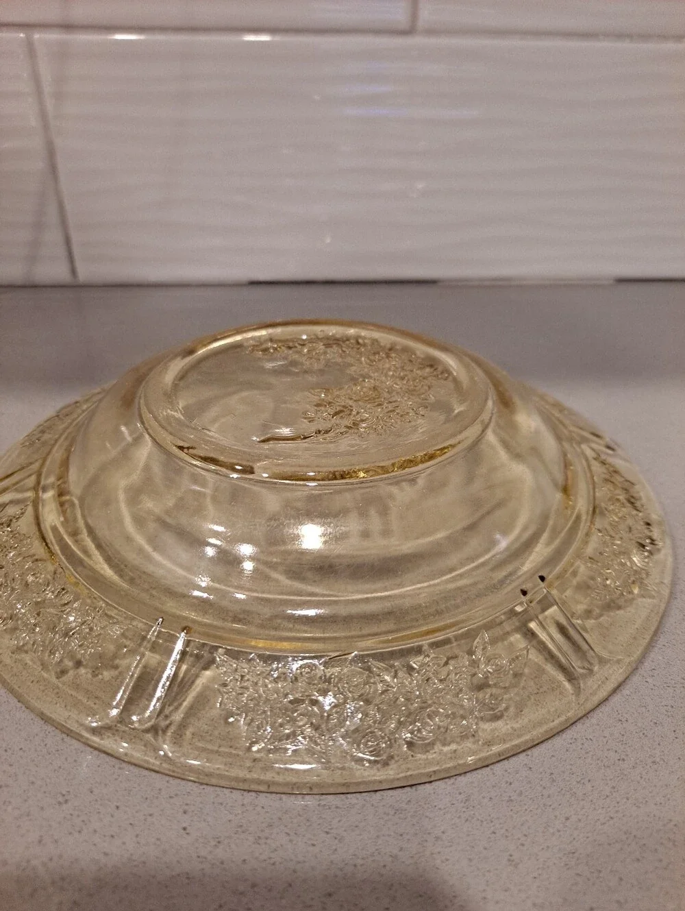 Federal Round Glass Sharon Amber/Cabbage Rose Butter Dish Depression Retro Dome